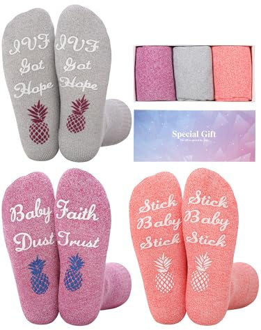 Riyiper 3 Pairs IVF Socks IVF Gifts for Pregnant Women Infertility Fertility Gifts Embryo Transfer Gifts for Women IVF Transfer Day Socks Egg Retrieval Socks, Multicolor, 6-11