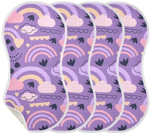KLL Musselintücher für Babys und Mädchen, 4 Stück, große Baumwolltücher, extra weich und saugfähig, bequeme Spucktücher, ein Muss (Regenbogen-Violett)