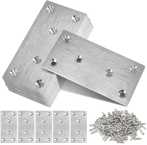 Flat Brackets for Wood, 80×40×1.75mm Stainless Steel Metal Plate | Mending Plates,Joining Plates for Wood, Sleeper Bracket Heavy Duty with Screws for Fixing Timber Fence, Sleepers Furniture