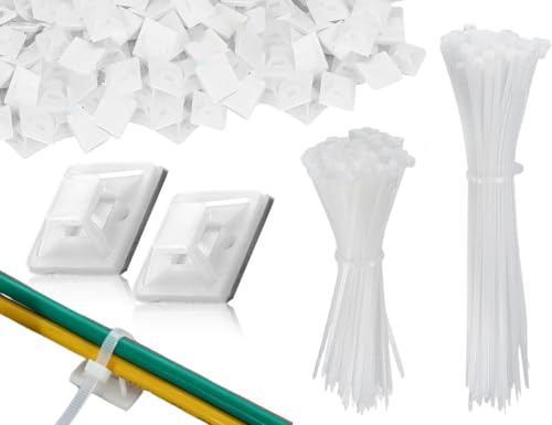 Lhbwhiz 200 Stück Kabelbinder Set,Selbstklebend Basishalter,Kabelbefestigung Klebesockel,Kabelbinderhalter,kabelhalter,Klebepads Halterung Sockel,Befestigungssockel Kabelklemmen,für Hause((Weiß)