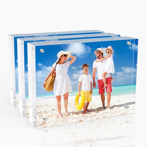 laapee 4x6 Inches Acrylic Picture Frames 3 Pack, Double Sided Magnetic Photo Frames,Free Standing on Desk or Table Clear Picture Frames