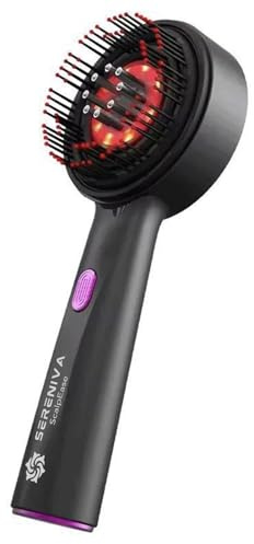 SERENIVA ScalpEase Electric Scalp Massager with Red Light Therapy | Hair Oil Applicator & Hair Growth Brush | Microcurrent Technology, 3 Massage Modes, & 6ML Oil Dispenser (Grey)