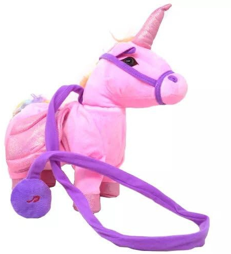 BARGAINS-GALORE New Pink Walking Magic Unicorn On Leash - Kids Fun | Sound + Music | Moving Figurine | Xmas Gift | Toy, Soft Plush | Girls Fun Activity | Creative Play | Indoor & Outdoor