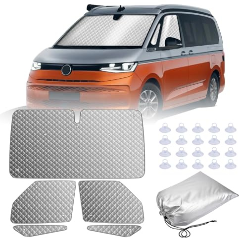 MaxAwe Luxury Sunshade Wrap Cover Kit, 5Pcs Internal Thermal Blind Set for VW T7, Silver Metallic Vehicle Specific Thermal Blind Set, Compatible with Vans & Motorhomes