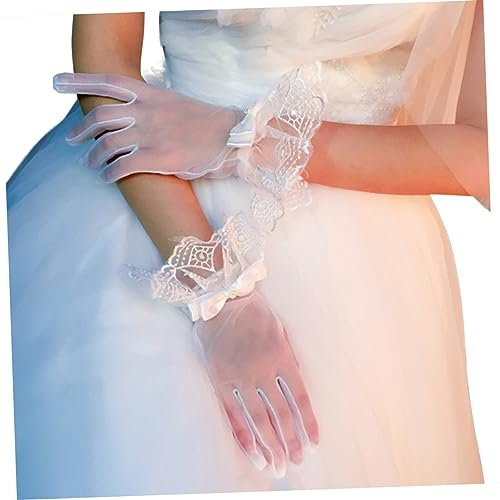 SHERCHPRY 1paar Elegante Weiße Hochzeits-spitzenhandschuhe Mit Schleifen-design Accessoires Für Brautpartys Engagements Und Besondere Anlässe Dehnbar Und Bequem