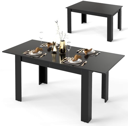 COSTWAY Esstisch ausziehbar, 120/158 x 70 cm, Küchentisch für 4-6 Personen, rechteckiger Esszimmertisch für Esszimmer, Küche, Schwarz