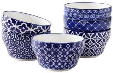 DOWAN Bouillon Cups Set of 6, 8oz Ceramic Ramekin Bowls for Baking, Soup Dipping Sauce Coffee Cupping, Microwave Dishwasher Safe, Porcelain Bowls for Kitchen Decor & Housewarming Gift - Blue
