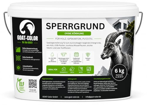 GOAT Color Sperrgrund 6kg Weiß – Isoliergrund für OSB Platten, Holz & Beton – Absperrgrund, Fleckensperre für Gipskarton (Ohne Körnung)
