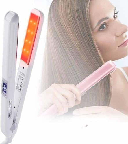 Plancha profesional de reparación ultrasónica fría y plancha de pelo infrarroja con placas planas, tratamiento de queratina para cabello encrespado que recupera los daños (blanco)