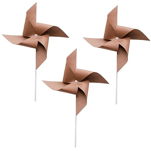 BESPORTBLE 3Pcs Vintage Kraft Paper Windmill Decoration Handheld Pinwheels for Birthday Party Photography Props DIY Creative Outdoor Festival Ornament Brown Paper Windmills