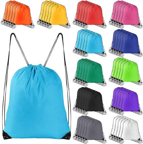 LYCN 120 Stück Turnbeutel Bunt – Kordelzug Sportbeutel Groß mit viel Stauraum aus Polyester, Gymbag für Sport Reisen Outdoor Camping (12 Farben)