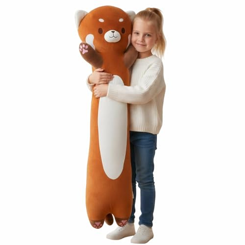 Aiuidun Peluche-Coussin Panda Roux Géant 60cm - Oreiller Corps Extra-Long Ultra Doux à Câliner, Peluche Rassurante pour Enfants et Adultes - Idée Cadeau pour Noël, Anniversaire ou Halloween