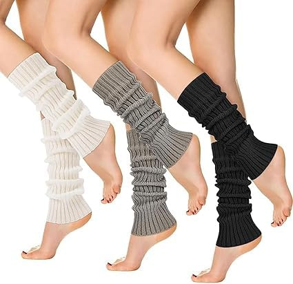 WaaRiuQ 3 Pairs Winter White Leg Warmers Ladies, Black Leg Warmers Cream Fashionable Boots Cuffs Knee Socks Warm/ers Ladies 80s For Warm Ballet Dance Skating Yoga