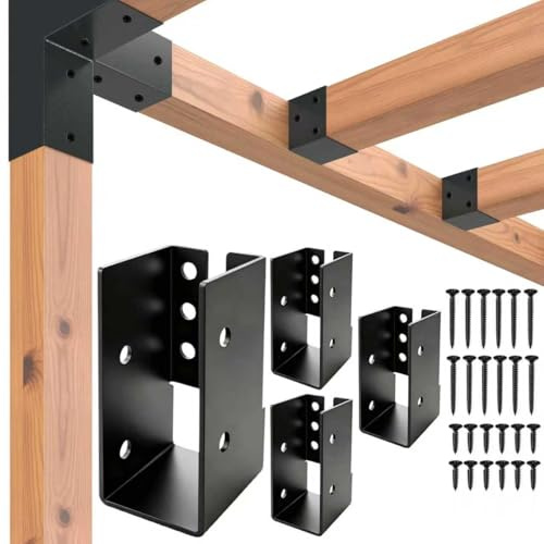HANBENYTEX Concealed Joist Hangers 2 x 4,Outdoor Trim Concealed Flanges for Wood Fence,Heavy Duty Steel Mount Joist Hangers Connector for Swing Set Brackets,Handrails(Black,4Pcs)