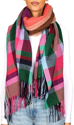 BRUBAKER Echarpe Cashmirillo à Carreaux pour Femmes et Hommes - 70 x 200 cm - Chaude, Douillette et Oversized - Echarpe en Laine pour l'Automne et l'Hiver avec une Douce Sensation de Cachemire