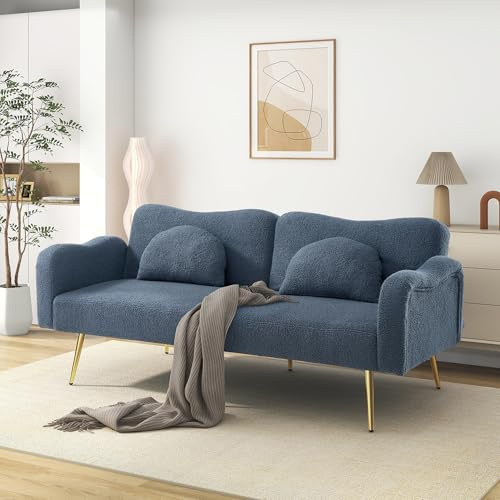 YAIXBNG Tvåsitsig soffa – modern tvåsitsig soffa med justerbart ryggstöd guldpläterade metallfötter, integrerad sängfunktion. Multifunktionell 2-i-1-möbel.