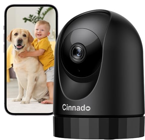 Cinnado Indoor Pet Camera, 2K Baby Monitor - Cameras House Security, Black | 360° Pan/Tilt CCTV, Smart Baby Monitor, Motion Tracking, 2-Way Talk, Night Vision, 24/7 TF Card Recording, Work with Alexa