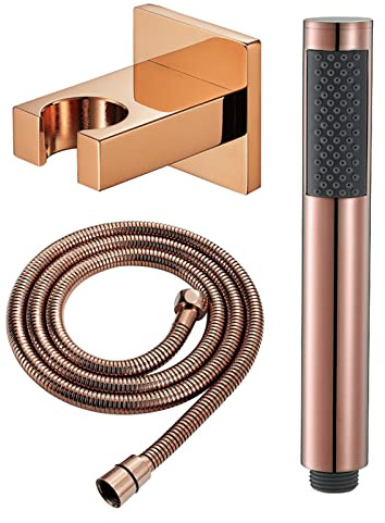 XFLSDHGD Porta Doccia Portatile in Oro Rosa, Doccia a Mano Rotonda montata a Parete, soffione in Ottone con Tubo in Acciaio Inossidabile da 59 Pollici (150 cm)