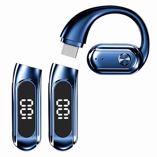 Single Open Ear Bluetooth Headset with 2 Swappable Batteries, Wireless Handsfree Phone Earpiece IPX7 Waterproof Earphones Over Ear Piece Hands Free Headset with Mic for iPhone Android Office Sports