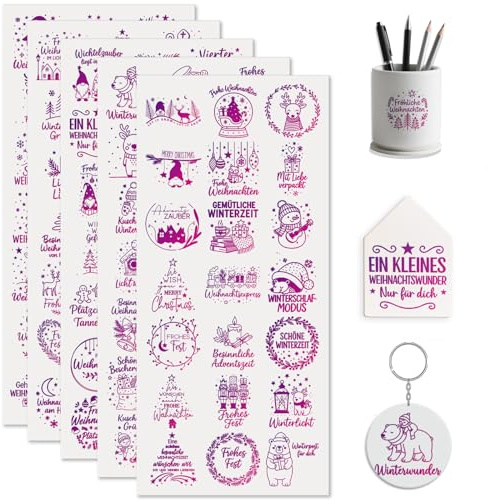 Dorsbaby Rub On Sticker 105 Stück Weihnachten im Winter Sprüch Aufkleber | Keine Hitze erforderlich HD Druck Starke Haftung Glänzende Oberfläche UV DTF Transferaufkleber für Scrapbooking Glas Karten