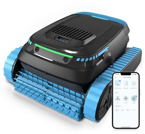 AIRROBO Robot Piscina Inalámbrico con Control App & Actualización OTA, Aspirador Piscina Navegación Inteligente, Robot Piscina Fondo y Pared y Línea de Agua, 18927 LPH Fuerte Potencia de Succión