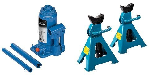Silverline 457050 Hydraulic Bottle Jacks 6 Tonne and Silverline 763620 Axle Stand 3 Tonne - Set of 2