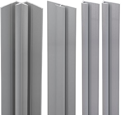 Schulte DecoDesign Profilset, 210 cm, Alu-Natur, Verbindungsprofile für Duschrückwände und Wandverkleidung bis 3 mm, EP1901121 01, 2 x Endprofil, 1 x Eckverbinder in Ecke, 1 x Flächenverbinder