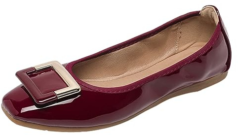 ANUFER Mujer Suave Bailarinas Puntera Cuadrada Slip-On Zapatos para Caminar Borgoña DX2830 EU40