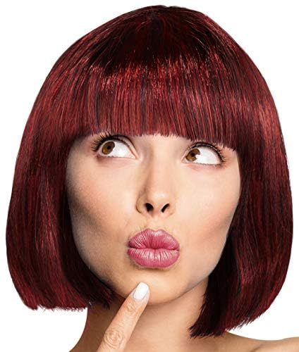 Balinco – Bob Perücke für Damen & Herren Schwarz Weinrot – Kurzhaarperücke Pagenkopf, Cabaret & Charleston für Karneval, Fasching & Motto Party – Einheitsgröße Unisex aus Polyester - Inkl. Haarnetz
