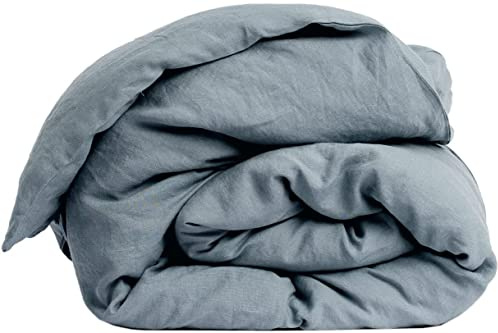My Linen Home Copripiumino in Lino Lavato (100% Stonewashed) Piumino king size 240x220 cm, Blu grigio I Ipoallergenico, Termoregolazione e Traspirazione I Lavabile in lavatrice