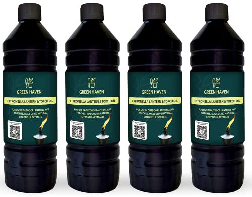 CUQOO 1L Scented Citronella Oil for Garden Burners - 4 Pack Insect-Repelling Torch & Lantern Oil Outdoor Use, Garden Citronella for Tiki Torches, Burners & Lamps, Patios, BBQs, Camping