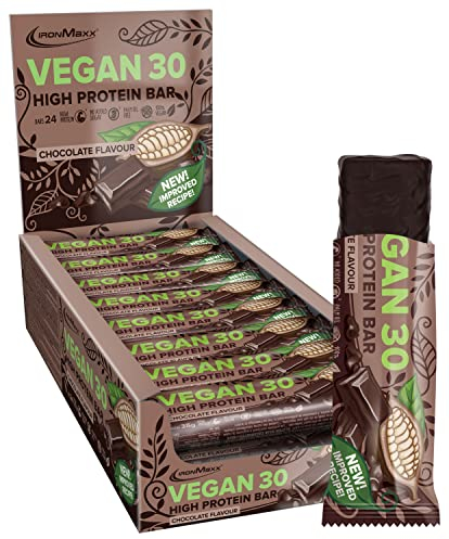 IronMaxx Vegan 30 - Barre Protéinée Vegan Chocolat, 24 x 35 g | Faible en Sucre (0,6 g) | Riche en Protéines | En-Cas Protéiné & Barres Petit-Déjeuner Idéales à Emporter