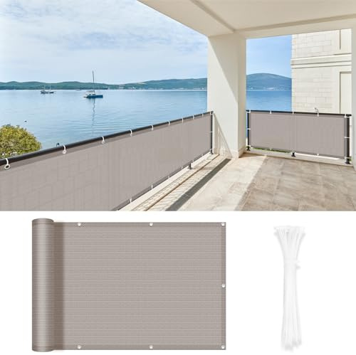 LOVE STORY Balkon Sichtschutz 90x600cm Balkonverkleidung Balkonabdeckung | Balkonbespannung Ohne Bohren Wetterfest HDPE,Windschutz und UV-Schutz mit Kabelbinder für Balkongeländer-Taupe