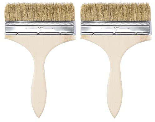 sourcing map 2uds 5.5 Pulgadas Pintar Pincel Natural Cerda Plano Borde con Madera Mango Pared Tratamiento Herramienta para Pintura, Barnices, Colas