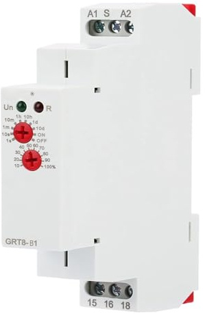 Jadeshay Relé de Retardo de Tiempo GRT8-B1 Relé Temporizador OFF Retardo de Apagado Control Tiempo Encendido Rango 0.1s-10 Días AC 220V Carril DIN 35mm Ajuste por Perilla