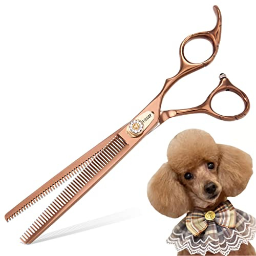 FOGOSP Thinning Shears for Dogs Grooming 7'' Professional Double Sided Dog Thinning Scissors 48 Teeth Blender Shears 25% Thinning Rate Japan 440C(Bronze)