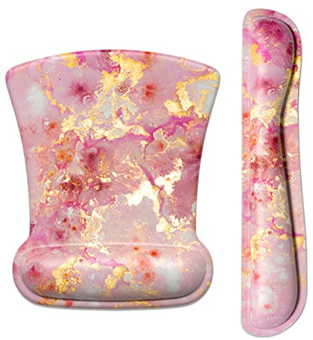 ITNRSIIET Tapis de souris ergonomique antidérapant en mousse à mémoire de forme pour clavier - Soulage la douleur - Parfait pour ordinateur portable ou bureau - Rose doré abstrait