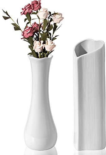 Keramik Vase Weiß,Keramik Vase für Pampasgras,Blumenvase 2 Stück,Keramik Vasen Set,21cm Decorative Keramikvase,Moderne Rustikale Boho Deko Trockenblumen Deko Vasen