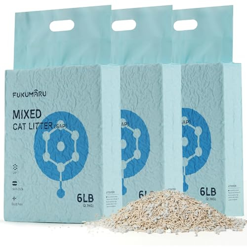 FUKUMARU Tofu Cat Litter, Super Ultra Absorbent, 18 LBS Clumping Cat Litter, Flushable, Natural, Lightweight, Dust Free, Quick Clumping, Low Tracking, Odor Control (6lb x 3 Packs)