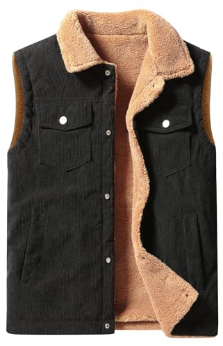 Oralidera Herren Winter Kord Weste Warme Fleeceweste Freizeit Steppweste Ärmellos Jacke Herrenwesten Winddicht Korduroy Winterweste