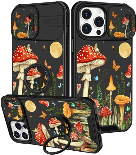 Pegmode (2in1 for iPhone 12 Case/iPhone 12 Pro Case for Women Cute Skull Skeleton Girls Phone Cases Goth Scary Moon Fun Fashion Design with Camera Cover+Ring Holder for Apple 12/12 Pro Cover 6.1''