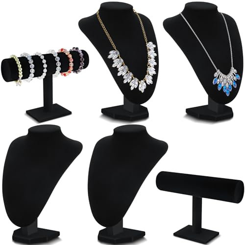 Huquary 6 Pcs Black Velvet Jewelry Display Set Necklace Display Stand T Bar Bracelet Holder Necklace Display Velvet Bracelet Holder Jewelry Display for Home Store Trade Shows