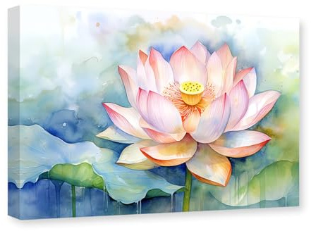 CXHOSTENT Lotusblume Leinwand Wandkunst Zen Bilder Wanddekoration Rosa Lotus Gemälde Badezimmer Yoga Raum Dekor Rahmen (Lotusblume - 3, 40.00 x 60.00 cms)