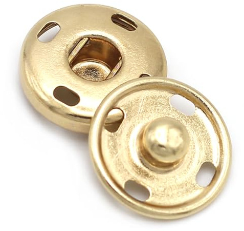 Flying Horse66 Metal Sew-On Snap Fasteners, 15mm Brass Snap Buttons, Gold | 30 Sets Metal Sew-On Snap, Press Studs Buttons