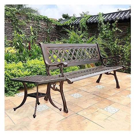 Bank Sitzbank Terrassenbank aus Aluminiumguss, Gartenbank aus Metall mit europäisch geschnitzter Rückenlehne, Armlehnen, Freizeitbank for 2 Personen for Parkveranda, Balkon am Pool Gartenbank ( Color