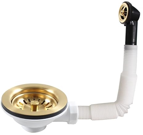 Talea SUS304 Edelstahl, gebürstet goldene Farbe Waschbecken Korb Sieb Abfall für die Küche, runder Überlauf, Spüle Abfall Kit Zubehör, xk186c061-k