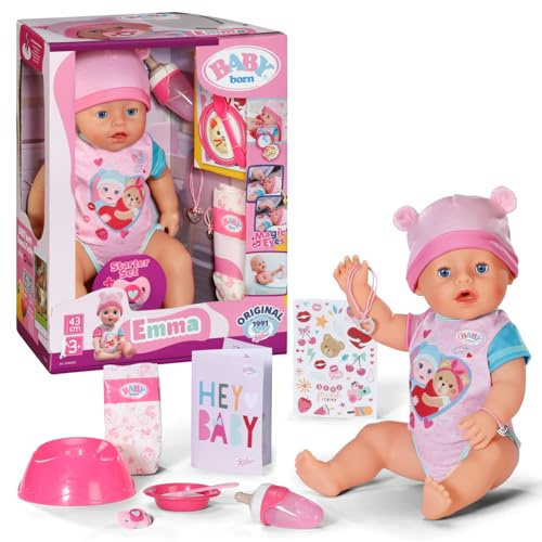 BABY Born Emma 43 cm Babypuppe mit 10 Funktionen | Accessoires inklusive, funktioniert ohne Batterien, ab 3 Jahren