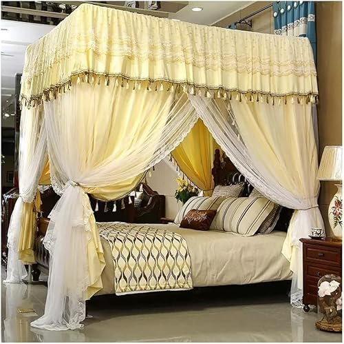 4-eckiges Baldachin-Moskitonetz für Einzel- und Doppelbetten. Dekorativer Bettvorhang für Schlafzimmer mit Rückseite (Farbe: Khaki, Größe: 120 x 200 cm/47 x 79 Zoll) (Farbe: Beige, Größe: 20