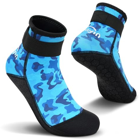 Yikayin Neoprensocken, 3mm Wattsocken Tauchsocken für Männer Damen Herren Frauen, Schwimmsocken Beachsocken für Schnorcheln Kajakfahren Jetskifahren SUP - Dunkelblau L