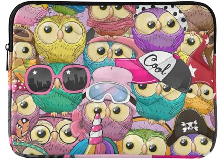 KLL Funda para ordenador portátil con clase, 13 pulgadas y 14 pulgadas, diseño de búhos de dibujos animados, con cremallera